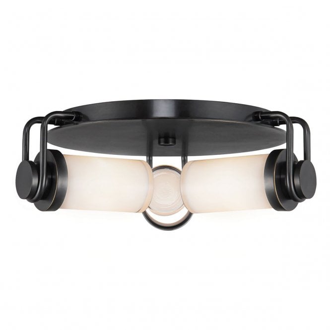 Wynwood Urban Bronze 3 Light Flush Ceiling Light with Opal Glass Shades