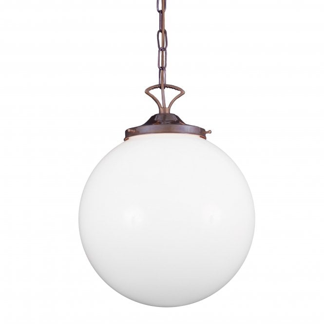 YEREVAN classic white glass globe ceiling pendant on antique brass fitting - large