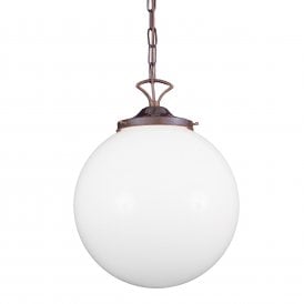 YEREVAN classic white glass globe ceiling pendant on antique brass fitting - large
