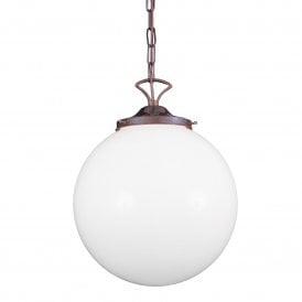 YEREVAN classic white glass globe ceiling pendant on antique brass fitting - large