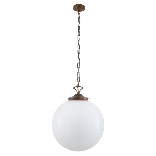 YEREVAN classic white glass globe ceiling pendant on antique brass fitting - xlarge
