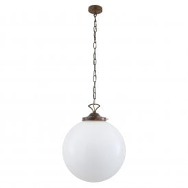 YEREVAN classic white glass globe ceiling pendant on antique brass fitting - xlarge