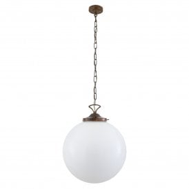 YEREVAN classic white glass globe ceiling pendant on antique brass fitting - xlarge