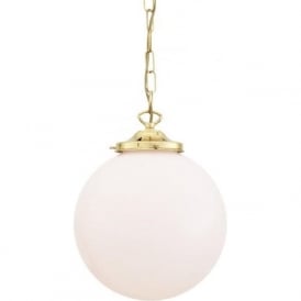 YEREVAN classic white glass globe ceiling pendant on polished brass fitting - small
