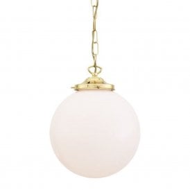 YEREVAN classic white glass globe ceiling pendant on polished brass fitting - small