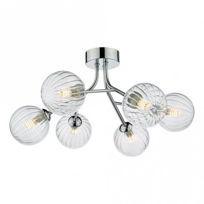YISKA 6 Light Semi Flush Polished Chrome Ribbed Glass