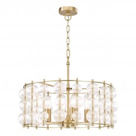 Pendant 4 light in satin gold and ribbed glass