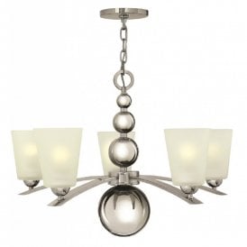 ZELDA Art Deco nickel chandelier with frosted glass shades - 5 lights
