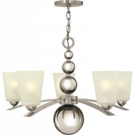 ZELDA Art Deco nickel chandelier with frosted glass shades - 5 lights