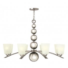 ZELDA Art Deco nickel chandelier with frosted glass shades - 8 lights