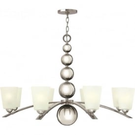 ZELDA Art Deco nickel chandelier with frosted glass shades - 8 lights