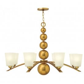 ZELDA vintage brass chandelier with frosted glass shades - 8 lights