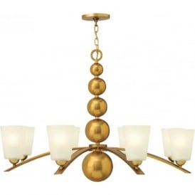 ZELDA vintage brass chandelier with frosted glass shades - 8 lights