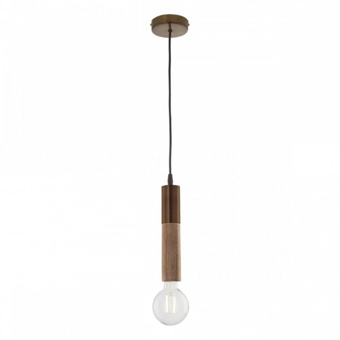 ZIVA minimalist bare bulb ceiling pendant with mango wood detailing
