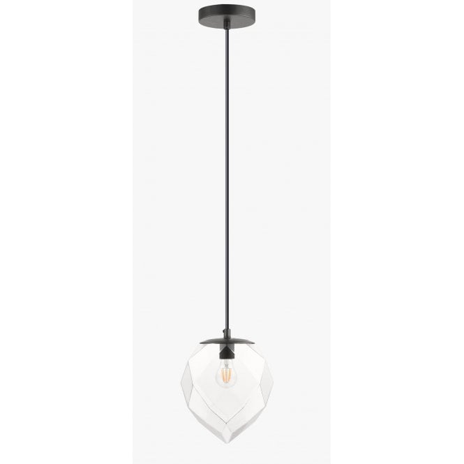 ZOE 1 Light Ceiling Pendant Clear Glass Black