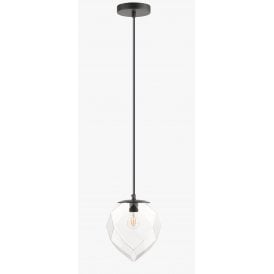 ZOE 1 Light Ceiling Pendant Clear Glass Black