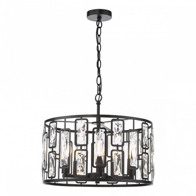 Zoelle 5 Light Matt Black and Crystal Pendant