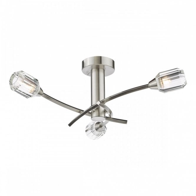 Zonda 3 Light Semi-Flush in Brushed Nickel and Crystal