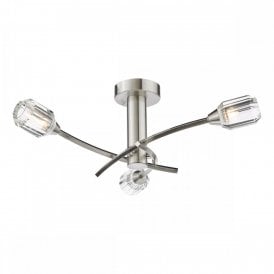 brushed nickel semi-flush ceiling light with crystal shades