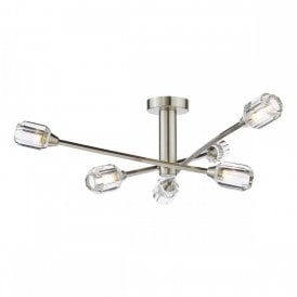 brushed nicked semi-flush ceiling light with crystal shades