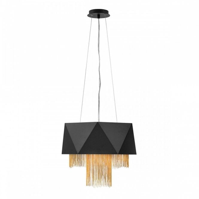 ZUMA contemporary black ceiling pendant with gold fringe detailing