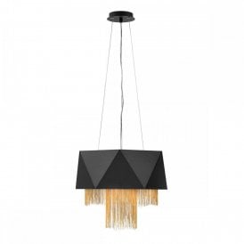 ZUMA contemporary black ceiling pendant with gold fringe detailing