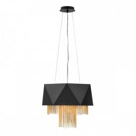 ZUMA contemporary black ceiling pendant with gold fringe detailing