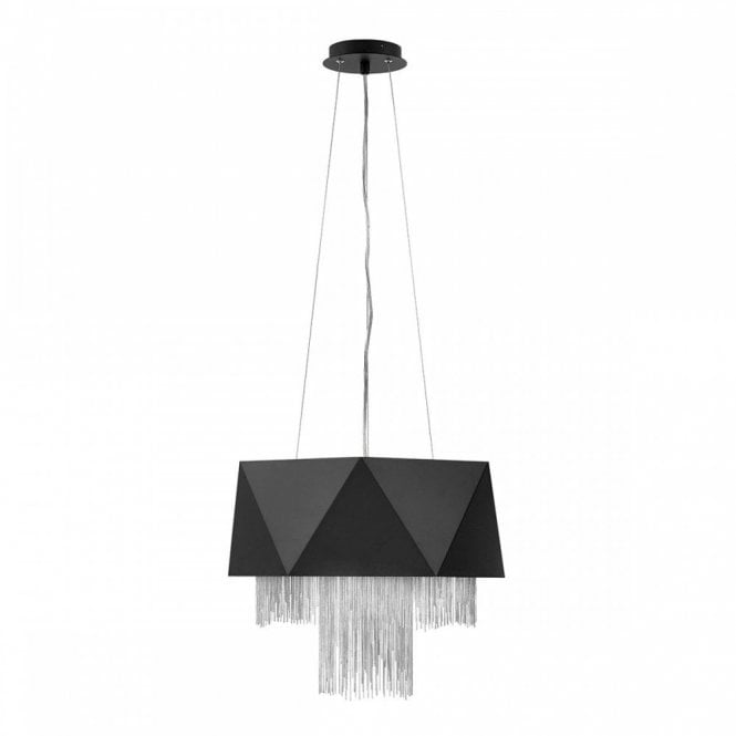 ZUMA contemporary black ceiling pendant with silver fringe detailing