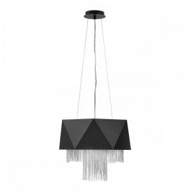 ZUMA contemporary black ceiling pendant with silver fringe detailing