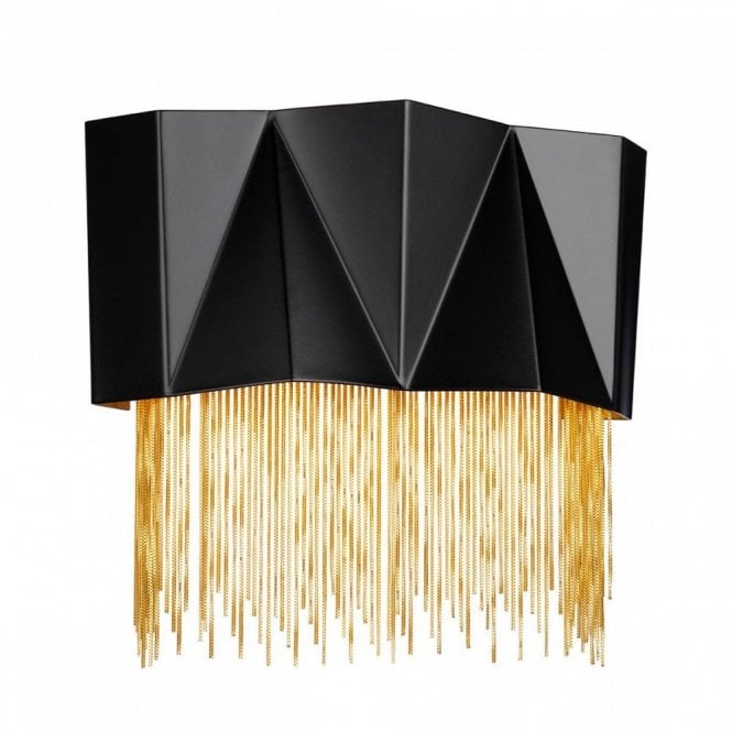 ZUMA contemporary black wall light with gold fringe detailing