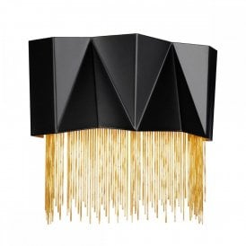 ZUMA contemporary black wall light with gold fringe detailing