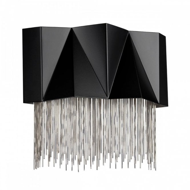 ZUMA contemporary black wall light with silver fringe detailing